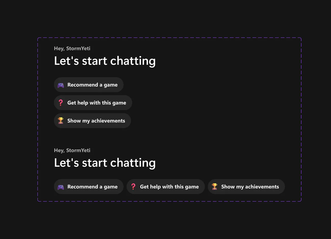Game Assist conversation starter component